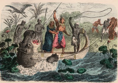 Egipto antiguo: El faraón cazando hipopótamos, 1866 de Heinrich Leutemann