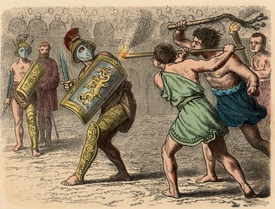 Roma antigua: Un gladiador cobarde en la pelea, 1866 de Heinrich Leutemann