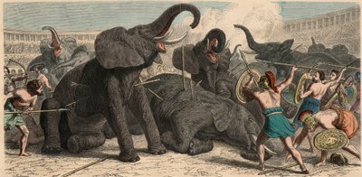 Roma antigua: Elefantes son asesinados en el anfiteatro, 1866 de Heinrich Leutemann