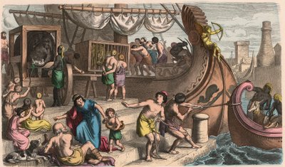 Antigua Roma: Viaje por mar, animales salvajes son transportados para el circo de Heinrich Leutemann