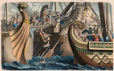 Antigua Roma: Batalla naval con puente de abordaje de Heinrich Leutemann