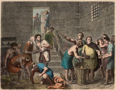 Roma antigua: distribución de alimentos a los esclavos por la noche, 1866 de Heinrich Leutemann