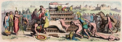 Período Arcaico en Grecia: cremación de un héroe con sacrificio animal y humano de Heinrich Leutemann
