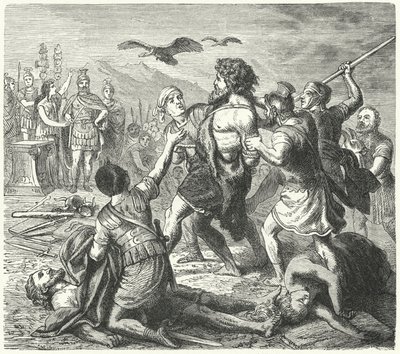 Captura de Tetobod, rey de los teutones, por los romanos después de la Batalla de Aquae Sextiae de Heinrich Leutemann