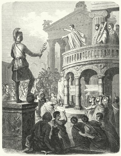 Cicerón dirigiéndose al pueblo de Roma desde el Rostra de Heinrich Leutemann