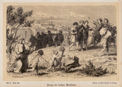 Salida de una compañía de músicos romanos (grabado) de Heinrich Leutemann