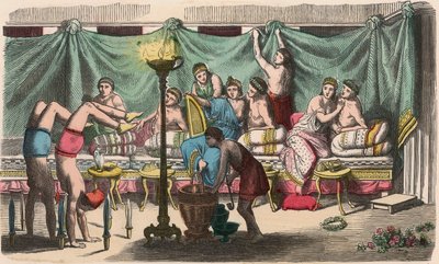 Grecia en la época de las Repúblicas: Banquete y gimnasia de Heinrich Leutemann