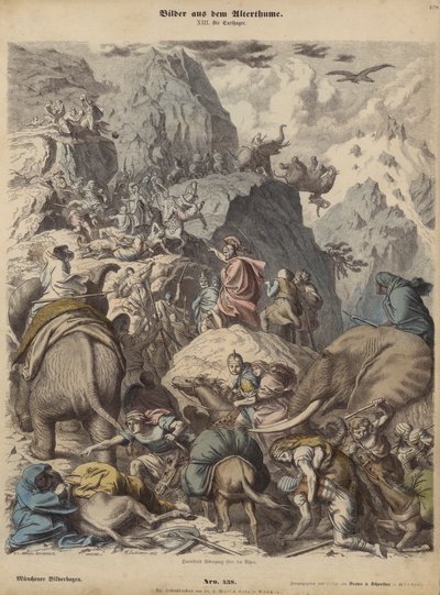 Aníbal liderando el ejército cartaginés sobre los Alpes de Heinrich Leutemann