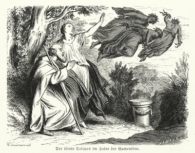 Edipo y Antígona en el bosque de las Euménides (grabado) de Heinrich Leutemann