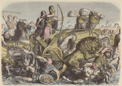 Ramsés el Grande de Egipto en el campo de batalla de Heinrich Leutemann