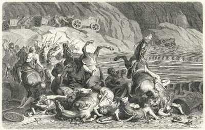 Romanos desplegándose en formación de falange contra la caballería tracia de Heinrich Leutemann