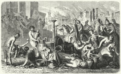 Los romanos llevándose los tesoros artísticos de Grecia (grabado) de Heinrich Leutemann