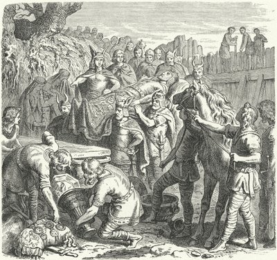 El entierro de Alarico I, Rey de los Visigodos, en el lecho del río Busento, 410 de Heinrich Leutemann