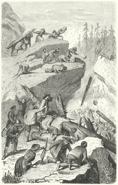 Rebeldes tiroleses luchando contra el ejército francés en la Batalla de Sachsenklemme de Heinrich Leutemann