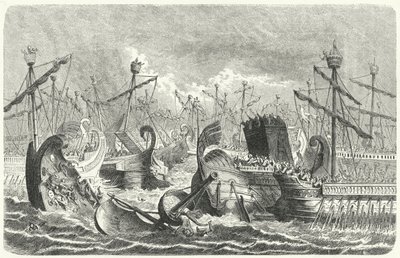 Victoria de la flota romana sobre los cartagineses en la Batalla de las Islas Egadas, 241 a.C. (grabado) de Heinrich Leutemann