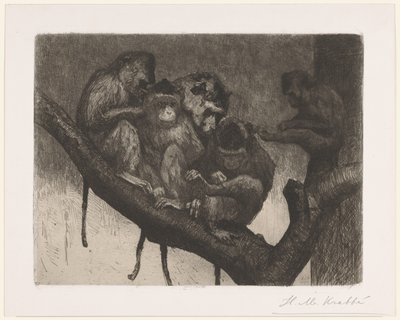 Cinco monos en un árbol de Heinrich M. Krabbé (signed by artist)