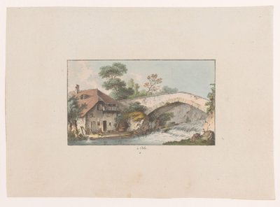 Vista de una casa junto a un puente en Orbe à Orbe (título sobre objeto) Vistas de Suiza (título de la serie) Collection de quelques vues dessinées en Suisse d