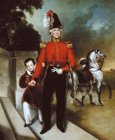 General Sir James Dennis (1778-1855) con su hijo, un syce llevando su caballo 1843 de Heinrich Schaeffer
