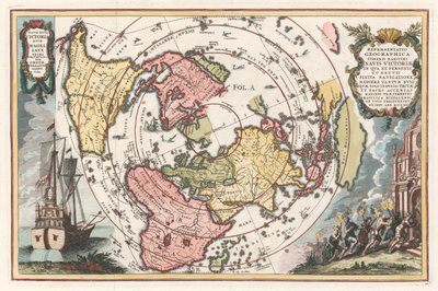 Mapa mundial con la circunnavegación de Magallanes, del Atlas novus de Scherer, 1702-1703 de Heinrich Scherer