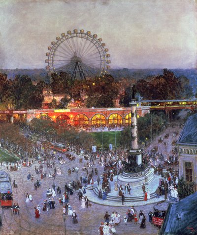 El monumento al almirante Tegetthoff en el Praterstern con la noria, Viena de Heinrich Tomec