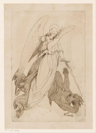 Ángel levanta a una santa y vence a un demonio de Heinrich Vianden