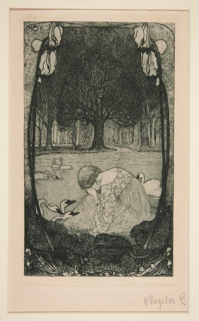 mujer llorando en el lago de Heinrich Vogeler