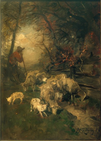 Pastor con ovejas de Heinrich von Zügel