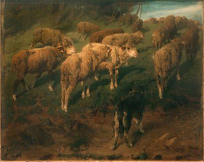 Ovejas con perro negro de Heinrich von Zügel
