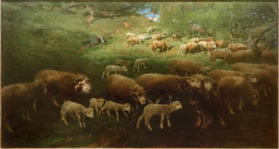 Rebaño de ovejas con corderos de Heinrich von Zügel