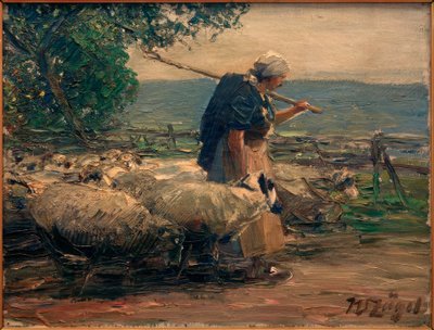 Pastora con rebaño de Heinrich von Zügel