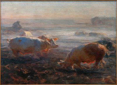 Cerdos en el rastrojo de Heinrich von Zügel