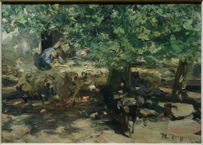 Frente al establo (rebaño de ovejas entrando al establo) de Heinrich von Zügel
