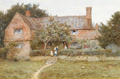 Una cabaña en Surrey con una madre y sus hijos de Helen Allingham