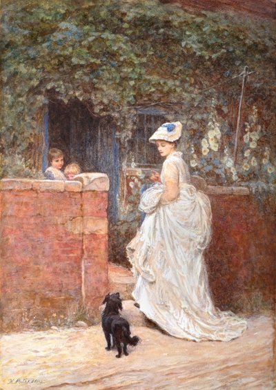 Una visita al Cottage (acuarela con bodycolour) de Helen Allingham