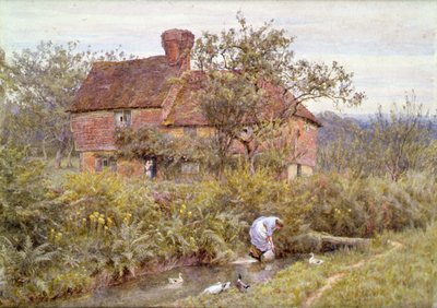 An Old Surrey Cottage (acuarela realzada con blanco) de Helen Allingham