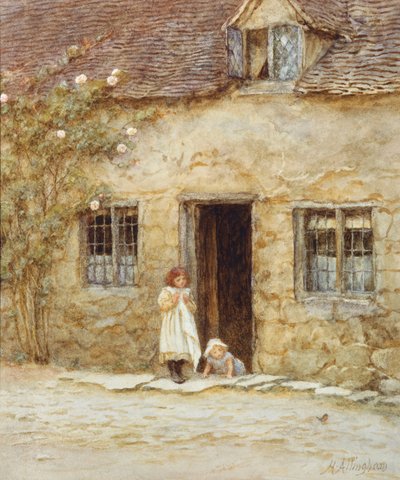En la Puerta de la Cabaña de Helen Allingham