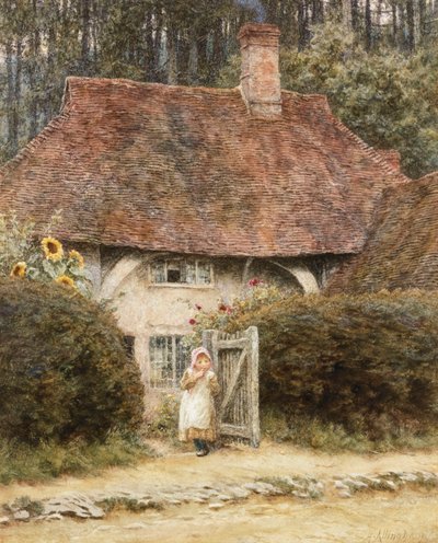 En la Puerta de la Cabaña de Helen Allingham