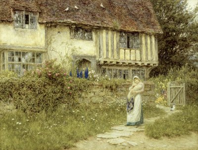 Junto a la puerta de la iglesia vieja, Smarden, Kent de Helen Allingham
