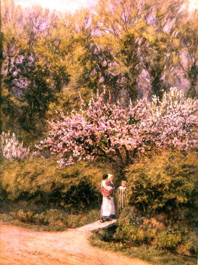 Por la puerta de la cabaña - Tiempo de floración de Helen Allingham