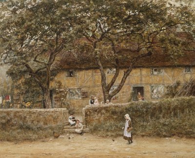 Niños fuera de una Cabaña de Helen Allingham