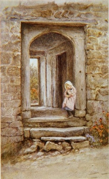Niña con gatito de Helen Allingham