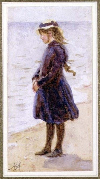 Retrato de una niña en la playa de Helen Allingham