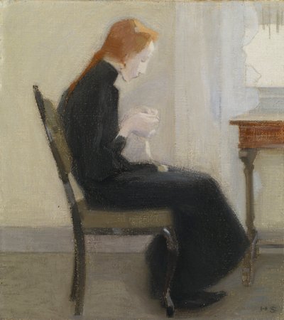 Niña tejiendo - Niña tejiendo, por Schjerfbeck, Helene (1862-1946). óleo sobre lienzo de Helene Schjerfbeck