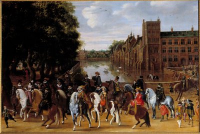 La familia de los príncipes de Orange Representación de Mauricio de Nassau, príncipe de Orange, en el caballo gris, Federico Enrique de Orange Nassau tiene su derecho de Hendrick Ambrosius Pacx