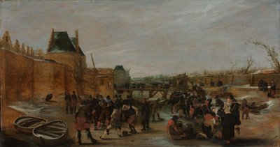 Retozando en un canal congelado en un pueblo de Hendrick Avercamp (copy after)