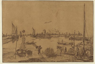 Paisaje nocturno con pescadores de Hendrick Avercamp (possibly)
