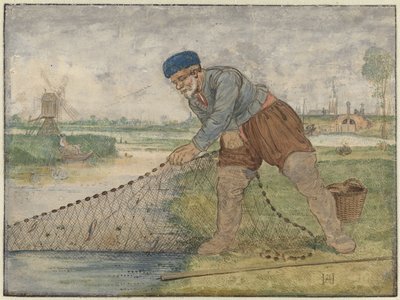 Un pescador recogiendo su red de Hendrick Avercamp