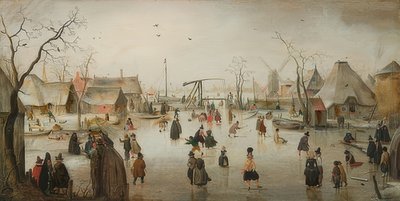 Patinaje sobre hielo en una ciudad de Hendrick Avercamp