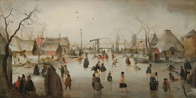 Patinaje sobre hielo en un pueblo de Hendrick Avercamp