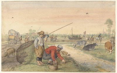 Paisaje con dos pescadores de anguilas junto a una acequia de Hendrick Avercamp